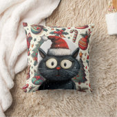 サンタおもしろいブラックキャットクリスマスホリデー クッション (ブランケット)