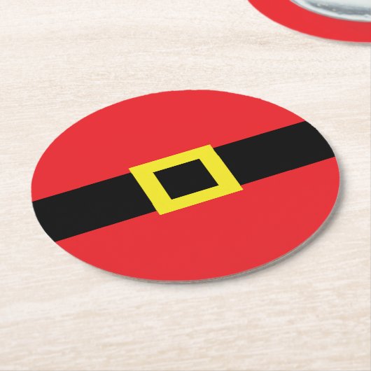 サンタおもしろいベリーベルトバックルホリデークリスマス ラウンドペーパーコースター (アングル)