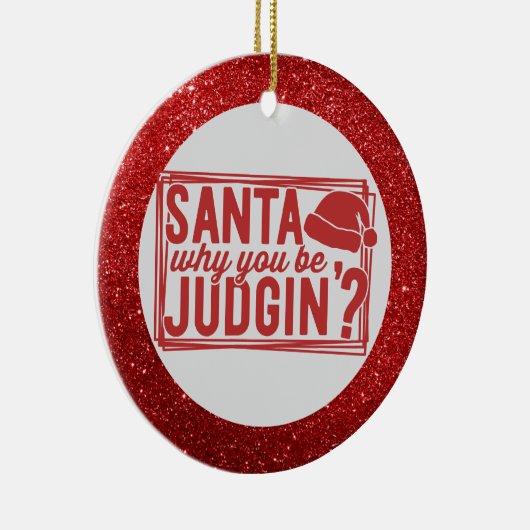 サンタおもしろいベ判定グリッターユーモアクリスマスジョーク セラミックオーナメント (右)