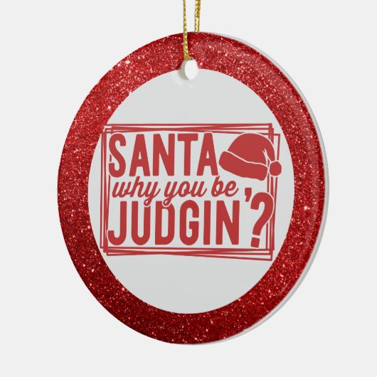 サンタおもしろいベ判定グリッターユーモアクリスマスジョーク セラミックオーナメント (左)