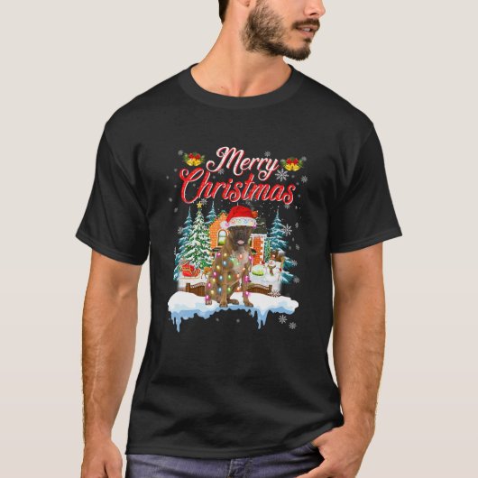 サンタおもしろいボクサー犬メリークリスマス男女性記 Tシャツ (正面)