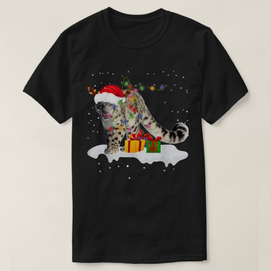 サンタおもしろいユキヒョウのクリスマスライト恋人Ch Tシャツ (デザイン正面)