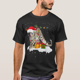 サンタおもしろいユキヒョウのクリスマスライト恋人Ch Tシャツ