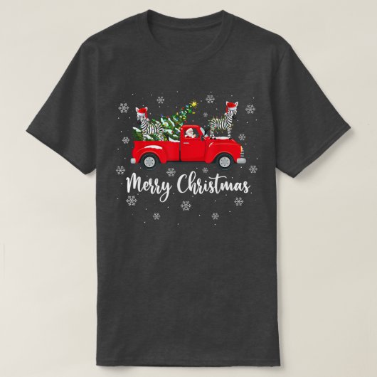 サンタおもしろいライディングクリスマスツリーのトラックのゼブラChri Tシャツ (デザイン正面)