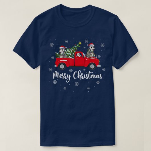 サンタおもしろいライディングクリスマスツリートラックオポッサムCh Tシャツ (デザイン正面)