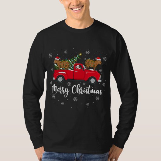 サンタおもしろいライディングクリスマスツリートラックキャピバラC Tシャツ (正面)