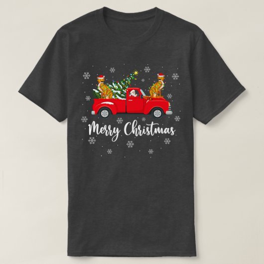 サンタおもしろいライディングクリスマスツリートラックチータチ Tシャツ (デザイン正面)