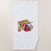 サンタおもしろいライディングゴールデンドルドッグクリスマス ビーチタオル (正面)