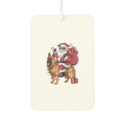 サンタおもしろいライディングドイツ羊飼い犬のクリスマス カーエアーフレッシュナー (正面)