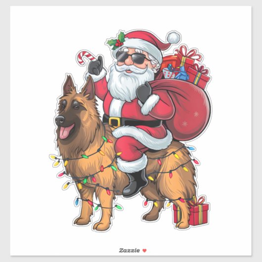 サンタおもしろいライディングドイツ羊飼い犬のクリスマス シール (シート)