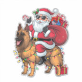 サンタおもしろいライディングドイツ羊飼い犬のクリスマス シール (正面)
