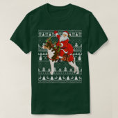 サンタおもしろいライディングラットテリア犬の醜いクリスマス Tシャツ (デザイン正面)