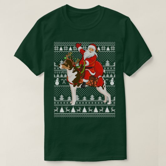 サンタおもしろいライディングラットテリア犬の醜いクリスマス Tシャツ (デザイン正面)