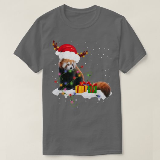 サンタおもしろいレッドのパンダのクリスマスライト愛好家Chris Tシャツ (デザイン正面)