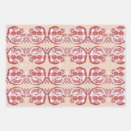 サンタおもしろいレトロレッドピンククリスマスパーティー ラッピングペーパーシート