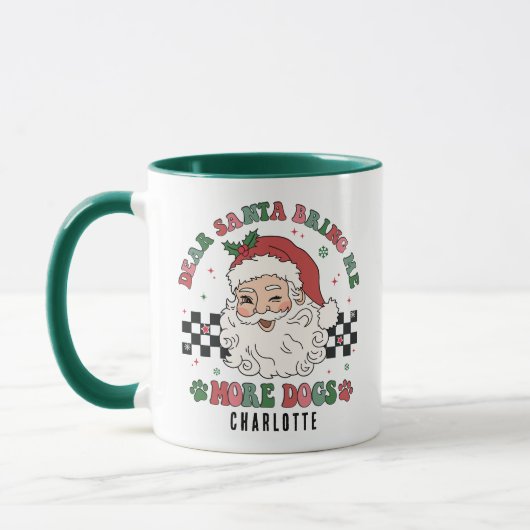 サンタおもしろいーが犬のクリスマスをもっとパーソナライズされた持って来る マグカップ (左)