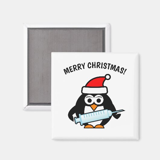サンタおもしろいー看護ペンギンのクリスマスマグネットギフト マグネット (正面/裏面)