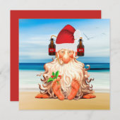 サンタおもしろい格言インアビールサンタハットビーチ シーズンカード (正面/裏面)