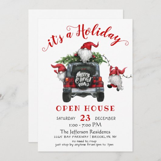 サンタおもしろい格言ズクリスマスホリデーオープンハウス 招待状 (正面/裏面)