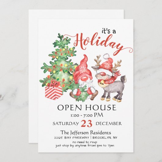 サンタおもしろい格言ズクリスマスホリデーオープンハウス 招待状 (正面/裏面)
