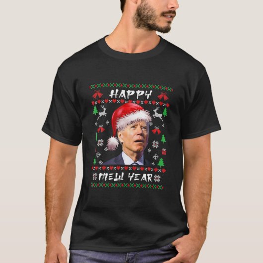 サンタおもしろい・ジョー・バイデン氏が新年のおめでとう不細工なクリスマ Tシャツ (正面)