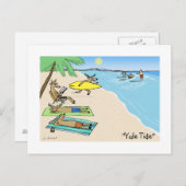 サンタおもしろい&トナカイサーフィンバケーションホリデー シーズンポストカード (正面/裏面)