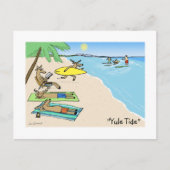 サンタおもしろい&トナカイサーフィンバケーションホリデー シーズンポストカード (正面)