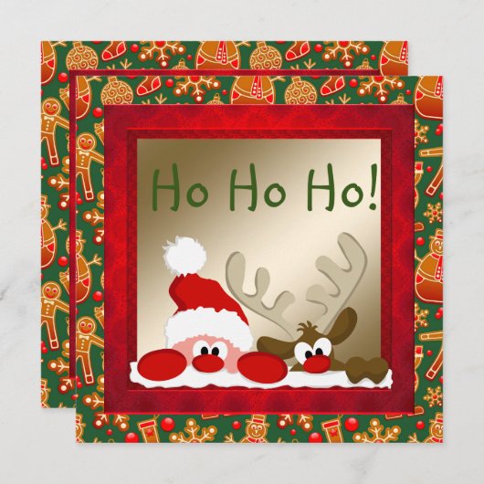 サンタおもしろい&トナカイ子供のクリスマスカード 招待状 (正面/裏面)