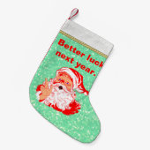 サンタおもしろい、来年は頑張れ スモールクリスマスストッキング (正面 (吊り時))