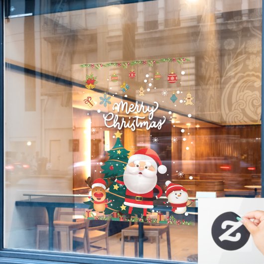 サンタおもしろい、雪だるま、トナカイのメリークリスマス ウィンドウサイン (カフェ窓)