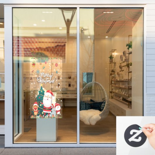 サンタおもしろい、雪だるま、トナカイのメリークリスマス ウィンドウサイン (店舗窓)