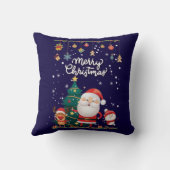 サンタおもしろい、雪だるま、トナカイのメリークリスマス クッション (裏面)