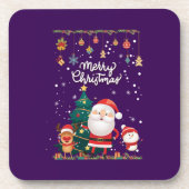 サンタおもしろい、雪だるま、トナカイのメリークリスマス コースター (正面)