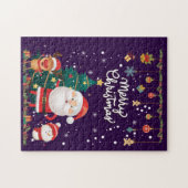 サンタおもしろい、雪だるま、トナカイのメリークリスマス ジグソーパズル (横)