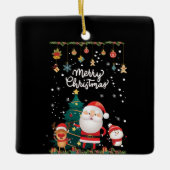 サンタおもしろい、雪だるま、トナカイのメリークリスマス セラミックオーナメント (正面)