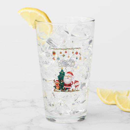 サンタおもしろい、雪だるま、トナカイのメリークリスマス タンブラーグラス (アイス正面)