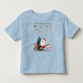 サンタおもしろい、雪だるま、トナカイのメリークリスマス トドラーTシャツ