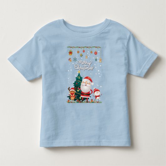 サンタおもしろい、雪だるま、トナカイのメリークリスマス トドラーTシャツ (正面)