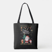 サンタおもしろい、雪だるま、トナカイのメリークリスマス トートバッグ (裏面)