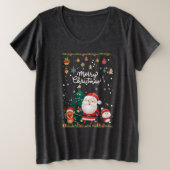 サンタおもしろい、雪だるま、トナカイのメリークリスマス プラスサイズTシャツ (デザイン正面)