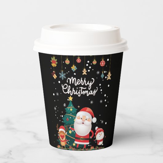 サンタおもしろい、雪だるま、トナカイのメリークリスマス 紙コップ (正面)