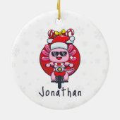 サンタおもちゃでバイクに乗るかわいいアキソロット セラミックオーナメント (裏面)