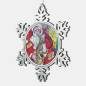 サンタおよびサクソフォーンのクリスマス・パーティ スノーフレークピューターオーナメント (右)