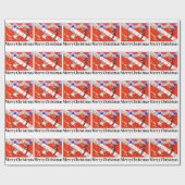 サンタおよびタツノオトシゴのお祝いのメリークリスマス ラッピングペーパー (フラット)