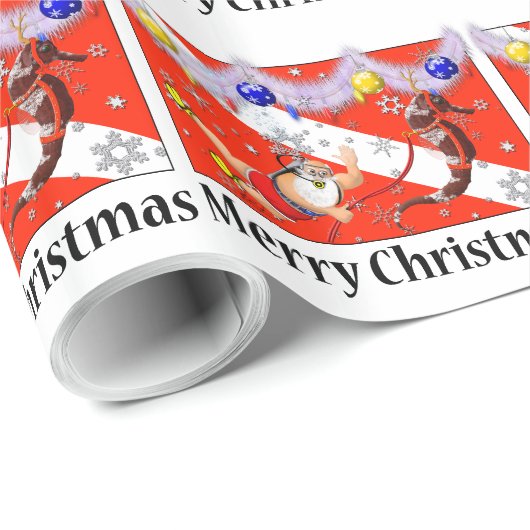 サンタおよびタツノオトシゴのお祝いのメリークリスマス ラッピングペーパー (ロールコーナー)