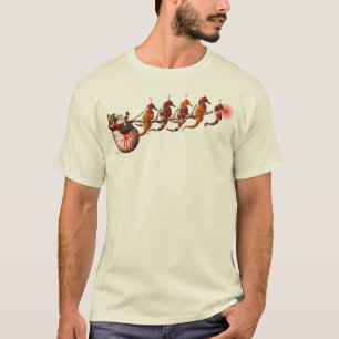 サンタおよびタツノオトシゴのそりのTシャツ Tシャツ