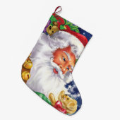 サンタおよびテディベア ラージクリスマスストッキング (正面 (吊り時))