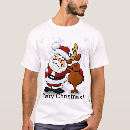サンタおよびトナカイのクリスマス Tシャツ (正面)