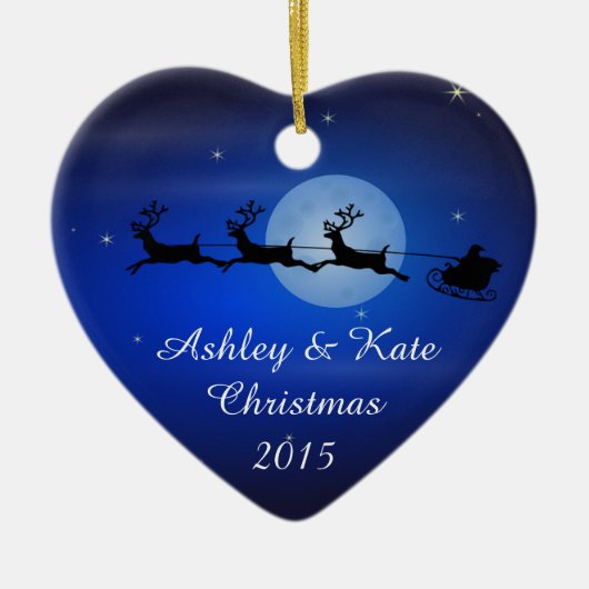 サンタおよびトナカイのシルエット セラミックオーナメント (正面)