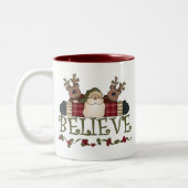 サンタおよびトナカイは信じます ツートーンマグカップ (左)
